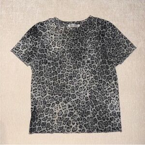 Reformation sheer Black and Gray Leopard Print Short Sleeve Top